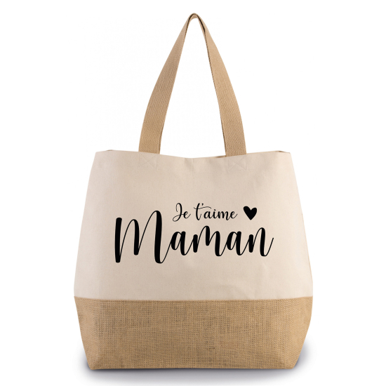 Grand Sac Coton et Jute - Je t'aime maman