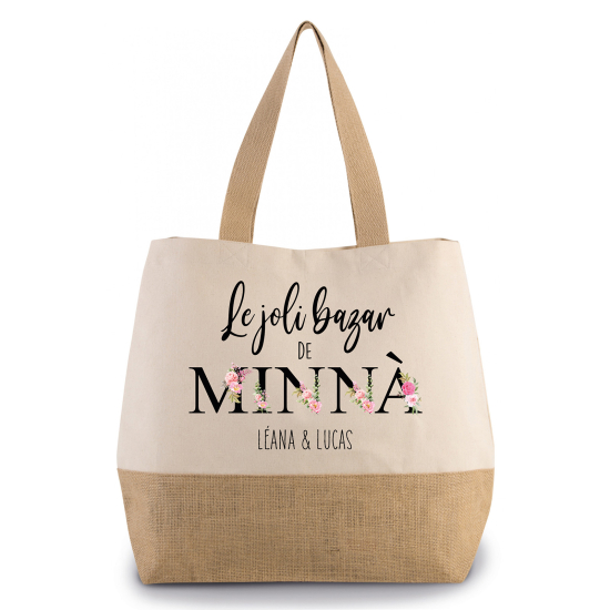 Grand Sac Coton et Jute - Le joli bazar de minnà Prénom