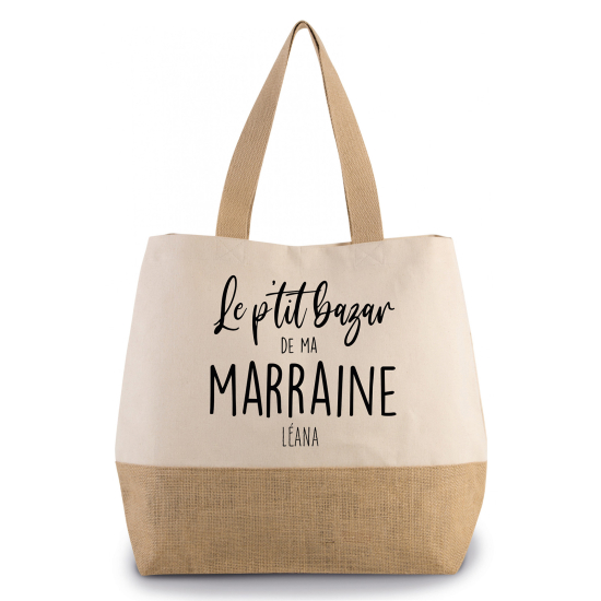 Grand Sac Coton et Jute - Le p'tit bazar de ma marraine Prénom