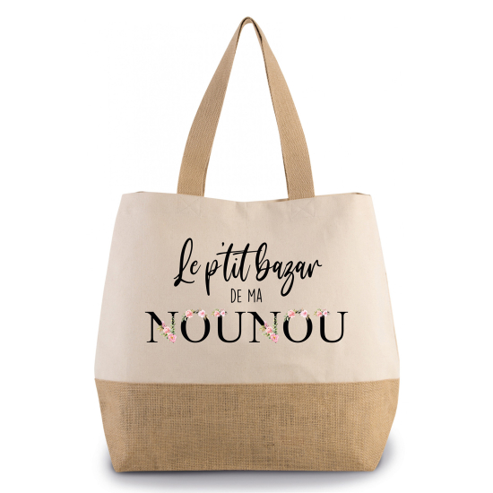 Grand Sac Coton et Jute -  Le p'tit bazar de ma nounou