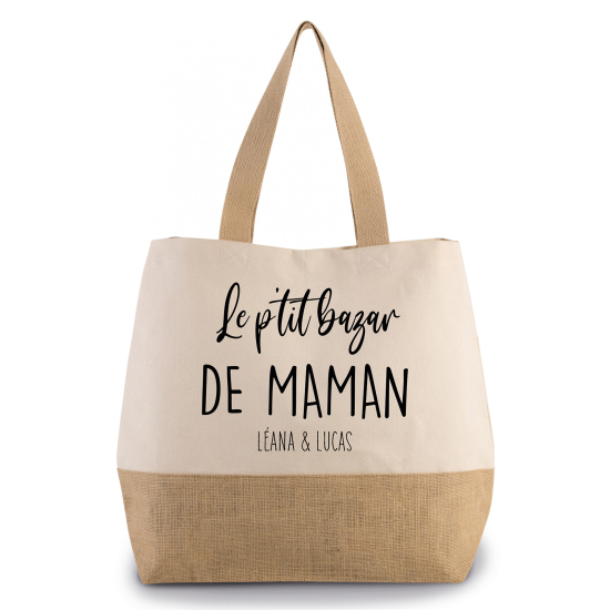 Grand Sac Coton et Jute - Le p'tit bazar de maman Prénom