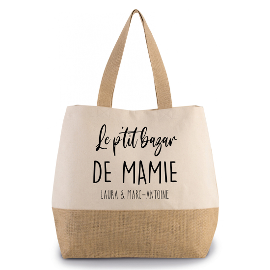 Grand Sac Coton et Jute - Le p'tit bazar de mamie Prénom