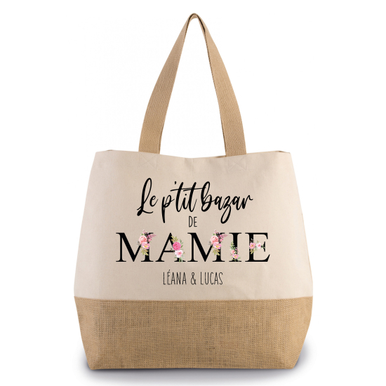 Grand Sac Coton et Jute - Le p'tit bazar de mamie Prénom