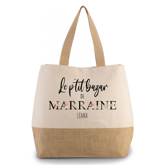 Grand Sac Coton et Jute -  Le p'tit bazar de marraine Prénom