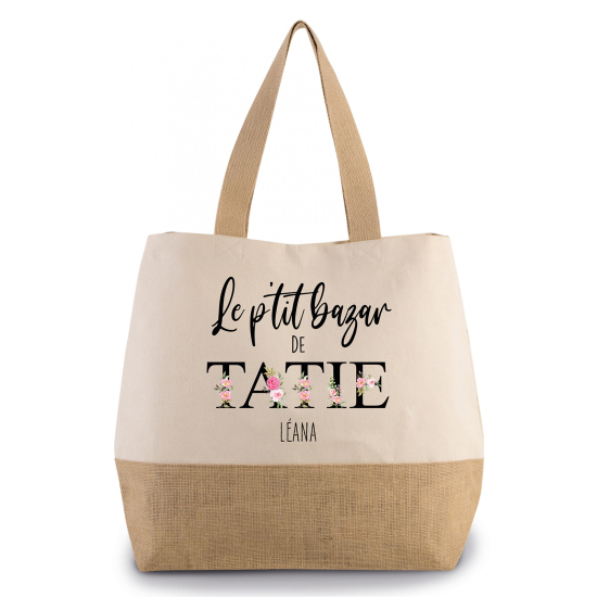 Grand Sac Coton et Jute - Le p'tit bazar de tatie Prénom