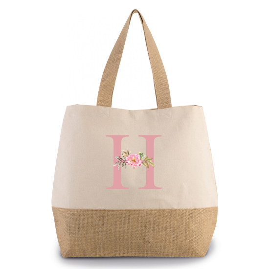 Grand Sac Coton et Jute Monogrammes - H