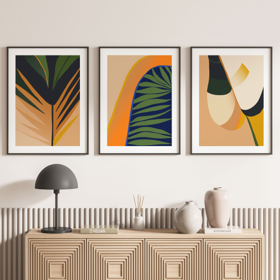 Lot de 3 Affiches / Posters Triptyque - Feuilles Design