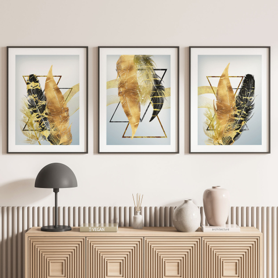 Lot de 3 Affiches / Posters Triptyque - Plumes