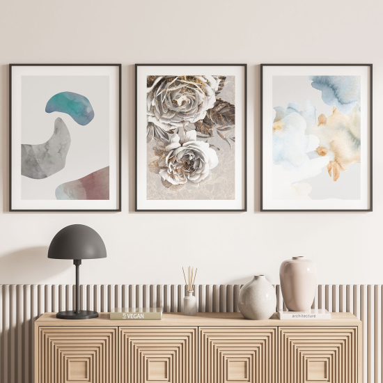 Lot de 3 Affiches / Posters Triptyque - Roses Design