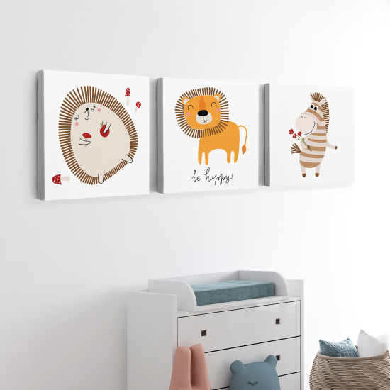 Lot de 3 Tableaux sur toile Triptyque Enfants - Animaux