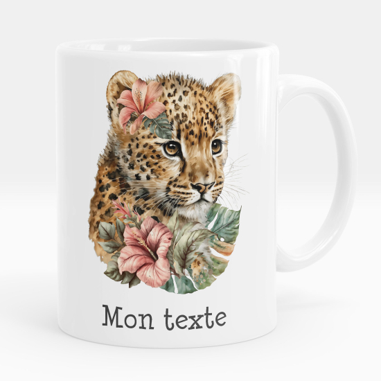 Mug - Tasse personnalisée - Bébé léopard fleurs