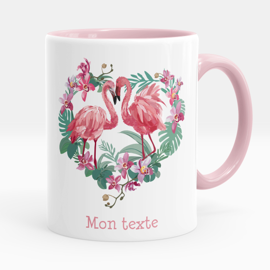 Mug - Tasse personnalisée - Flamants roses coeurs