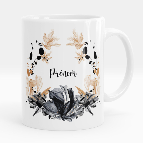 Mug - Tasse personnalisée - Fleurs noir et doré