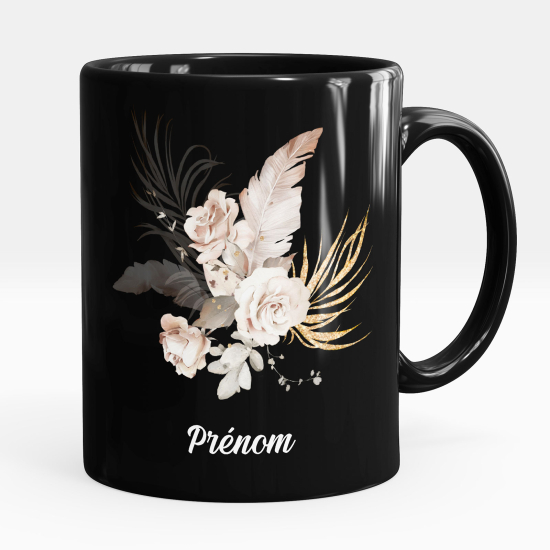 Mug - Tasse personnalisée Noir intégral - Fleurs