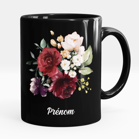 Mug - Tasse personnalisée Noir intégral - Fleurs