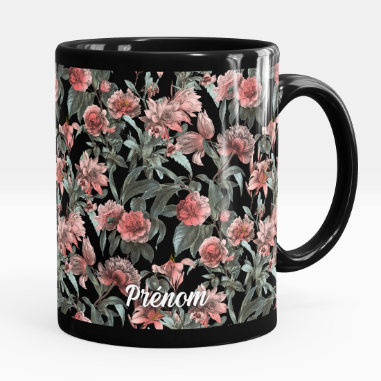 Mug - Tasse personnalisée Noir intégral - Fleurs