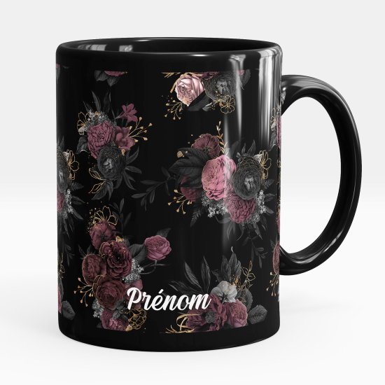 Mug - Tasse personnalisée Noir intégral - Fleurs