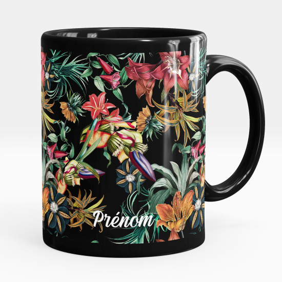 Mug - Tasse personnalisée Noir intégral - Fleurs