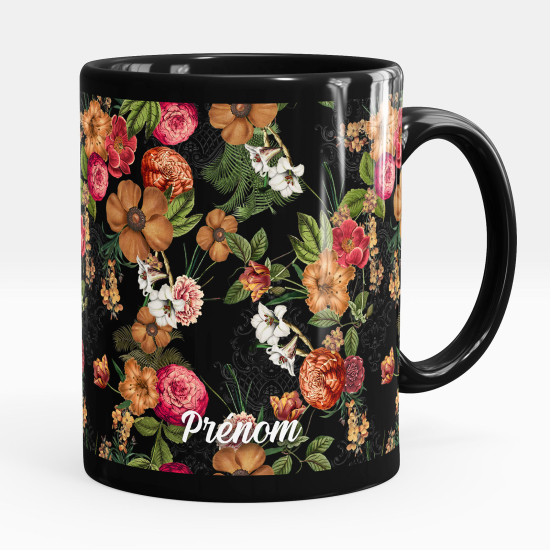 Mug - Tasse personnalisée Noir intégral - Fleurs