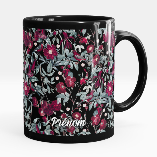 Mug - Tasse personnalisée Noir intégral - Fleurs