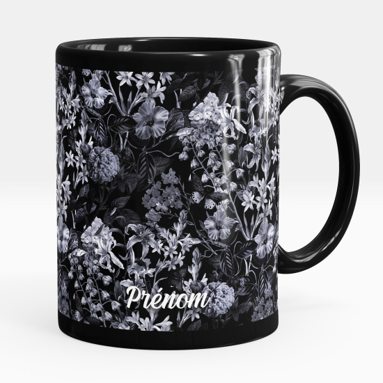 Mug - Tasse personnalisée Noir intégral - Fleurs