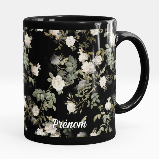 Mug - Tasse personnalisée Noir intégral - Fleurs