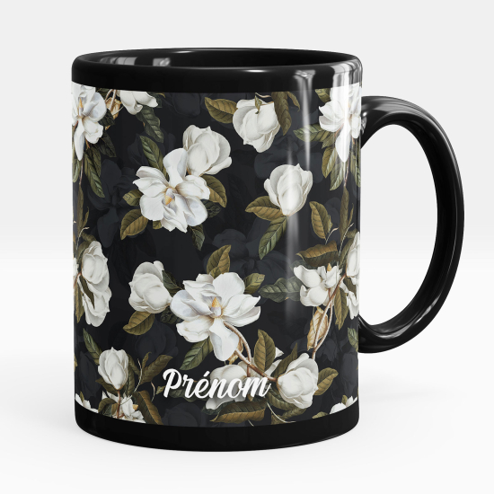 Mug - Tasse personnalisée Noir intégral - Fleurs