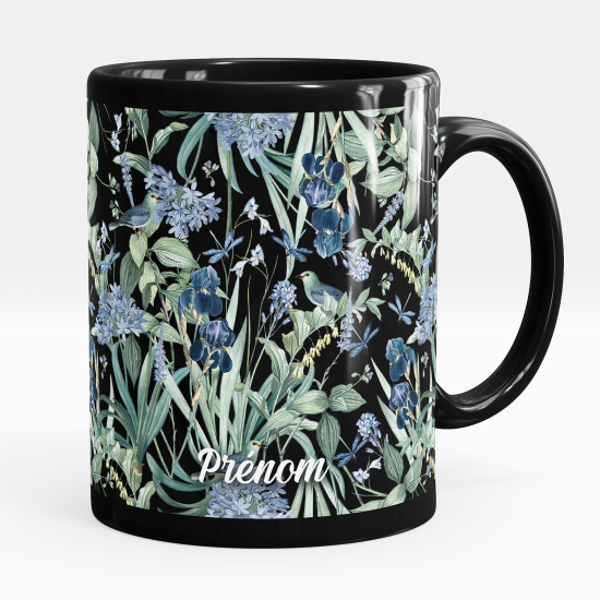 Mug - Tasse personnalisée Noir intégral - Fleurs