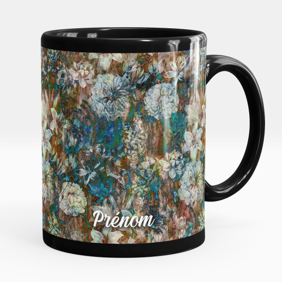 Mug - Tasse personnalisée Noir intégral - Fleurs