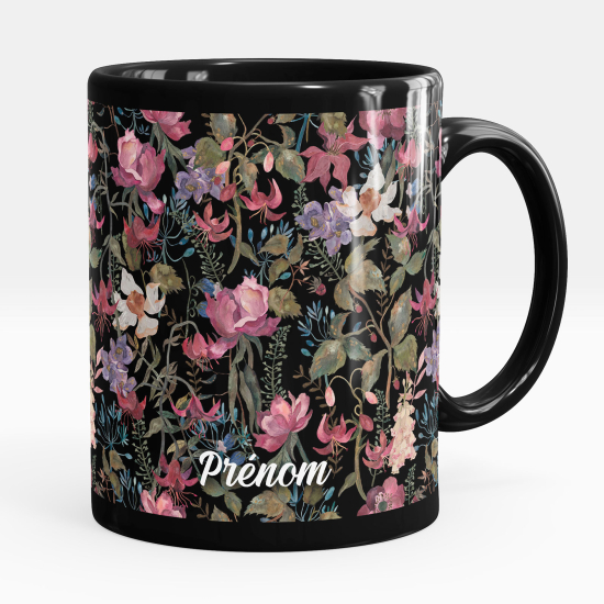 Mug - Tasse personnalisée Noir intégral - Fleurs