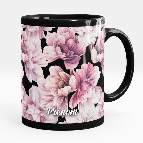 Mug - Tasse personnalisée Noir intégral - Fleurs