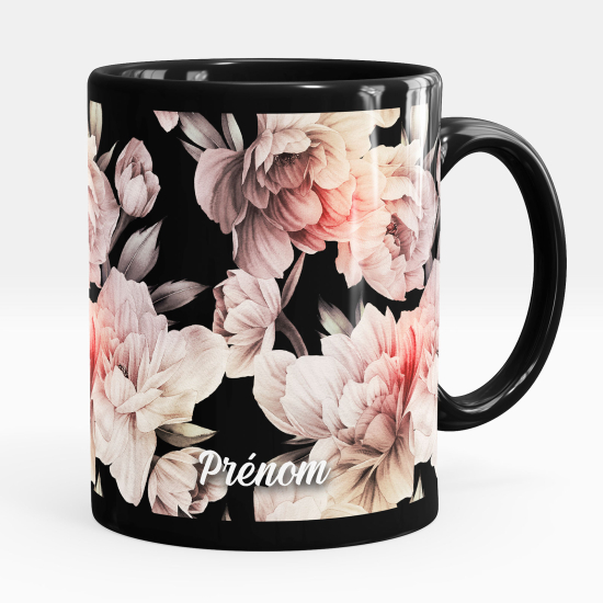 Mug - Tasse personnalisée Noir intégral - Fleurs