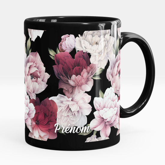 Mug - Tasse personnalisée Noir intégral - Fleurs