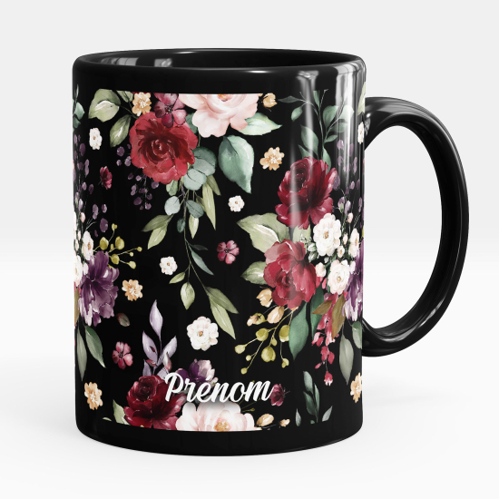 Mug - Tasse personnalisée Noir intégral - Fleurs