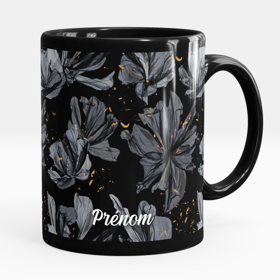 Mug - Tasse personnalisée Noir intégral - Fleurs