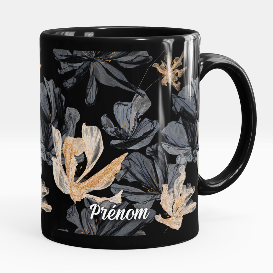 Mug - Tasse personnalisée Noir intégral - Fleurs