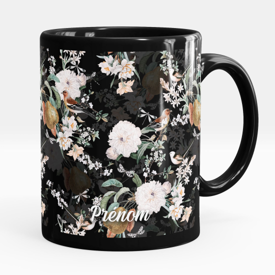 Mug - Tasse personnalisée Noir intégral - Fleurs