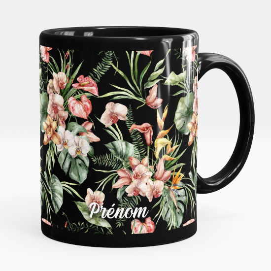 Mug - Tasse personnalisée Noir intégral - Fleurs