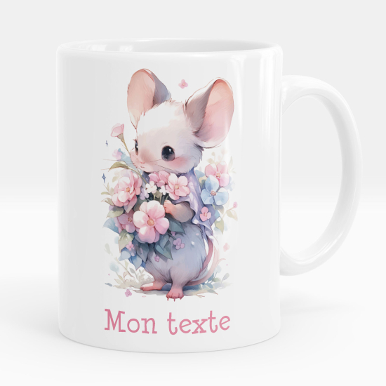 Mug - Tasse personnalisée - Sourie fleurs