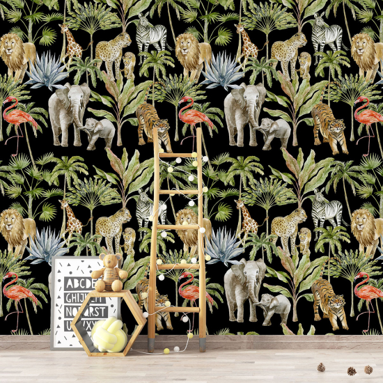 Papier peint motif XL Enfants - Animaux de la Jungle