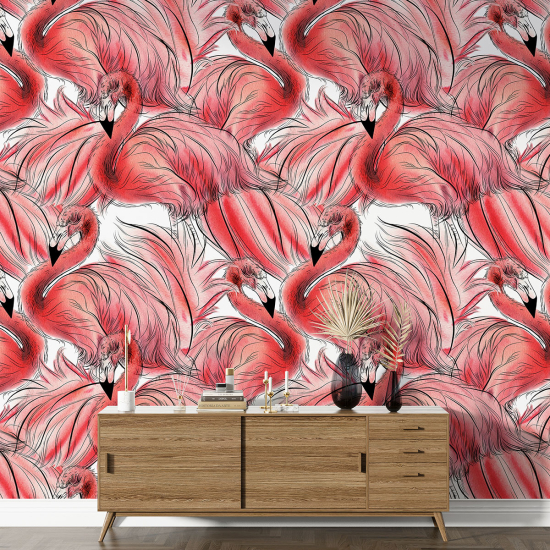 Papier peint motif XL - Flamants Roses