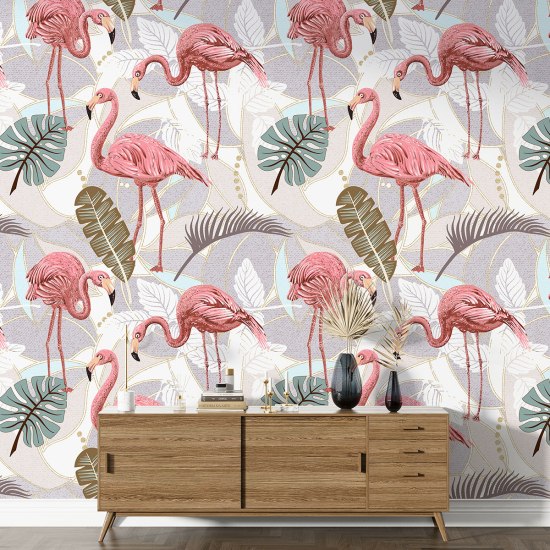 Papier peint motif XL - Flamants Roses