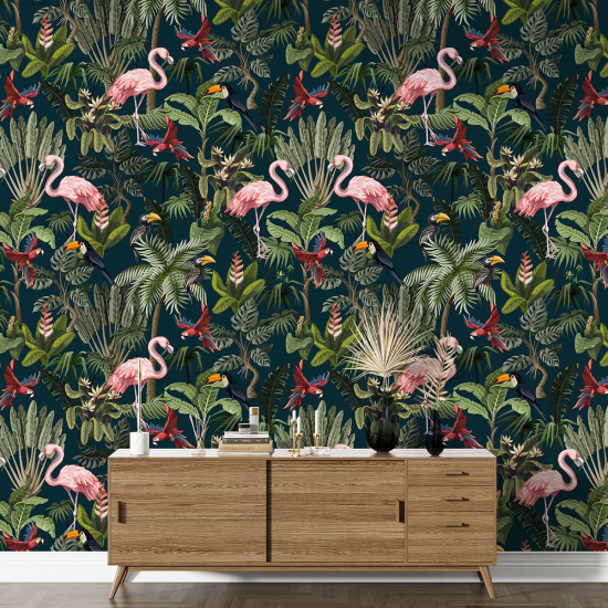 Papier peint motif XL - Flamants Roses