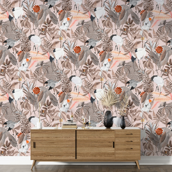 Papier peint motif XL - Fleurs Oiseaux