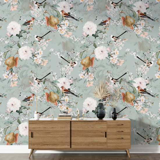 Papier peint motif XL - Fleurs Oiseaux