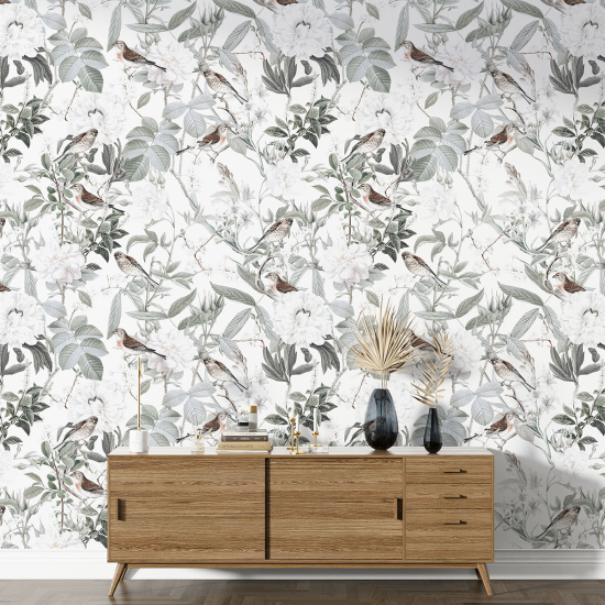 Papier peint motif XL - Fleurs Oiseaux