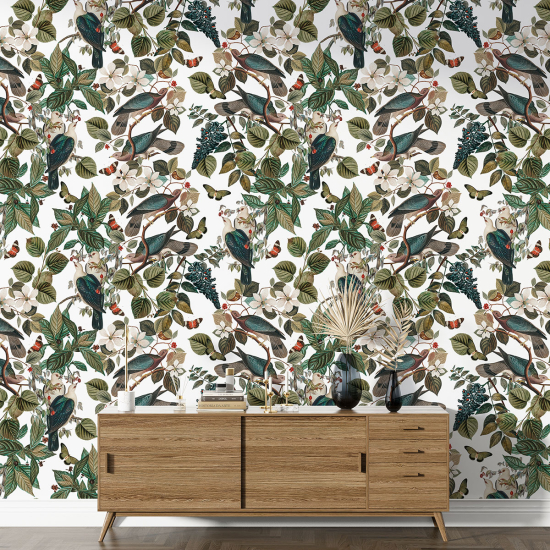 Papier peint motif XL - Fleurs Oiseaux