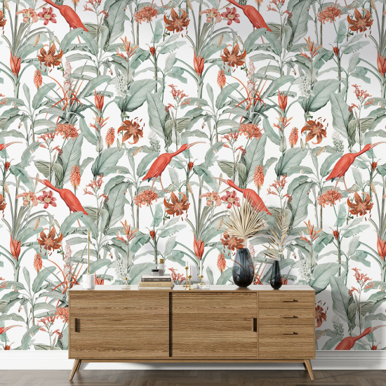 Papier peint motif XL - Fleurs Oiseaux