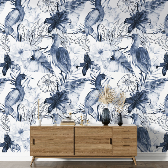 Papier peint motif XL - Fleurs Oiseaux