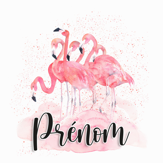 Papier peint panoramique enfant avec prénom personnalisable - Flamants Roses - 3456